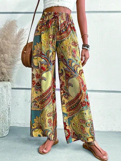 Wide Palazzo pants for women with paisley floral pattern and elastic waist Chic und Stil