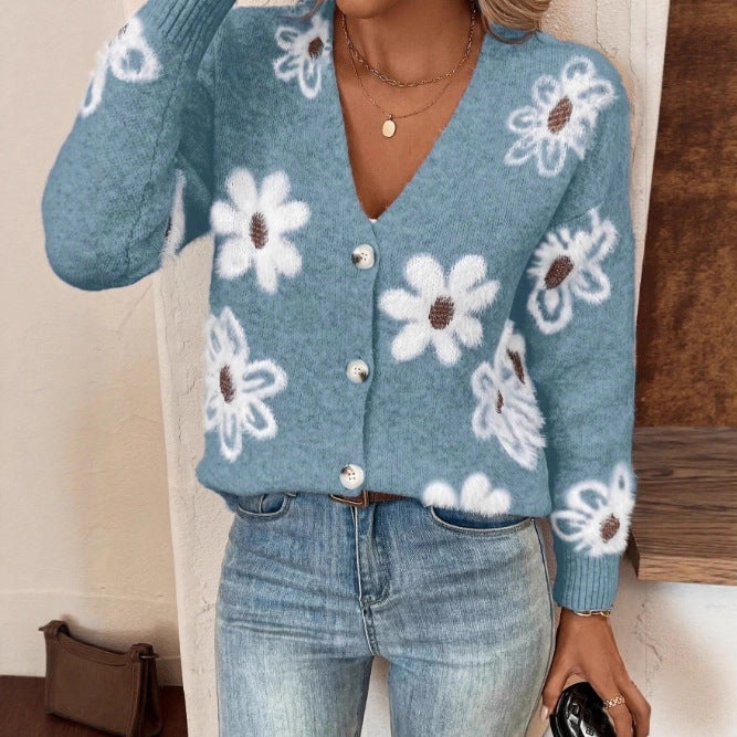 Dames cardigan floral avec décolleté en V et boutons Chic und Stil
