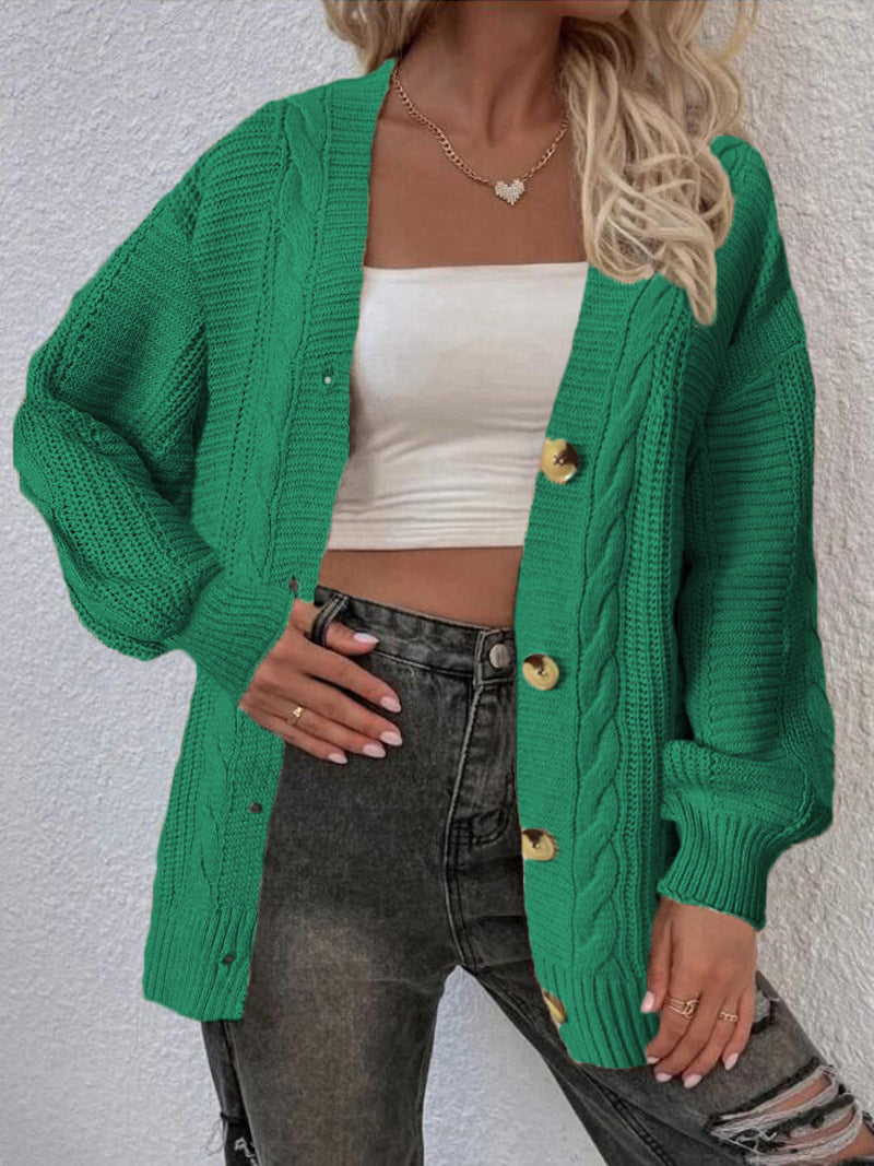 Dames gros tricot cardigan avec détails de boutons et motif en torsades Chic und Stil