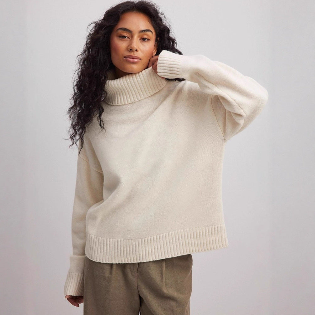 Dames pull-over col roulé fin en tricot doux Chic und Stil
