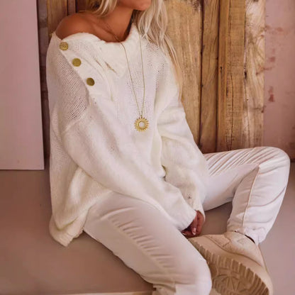 Pull en grosse maille pour femmes avec col haut et détails de boutons à la mode Chic und Stil