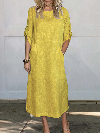 Robe midi aérienne pour femmes avec poches pratiques et manches retroussables Chic und Stil
