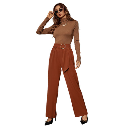 Dames élégante pantalon Palazzo taille haute avec ceinture à nouer sur le côté Chic und Stil