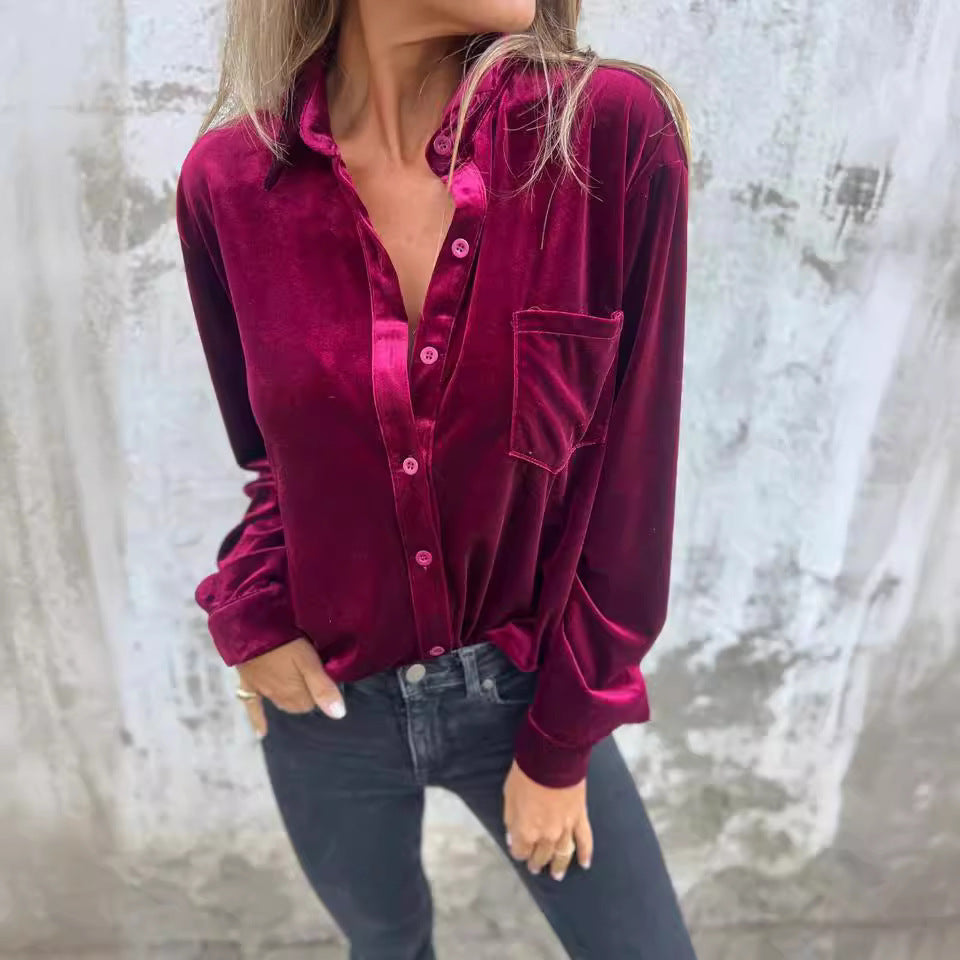 Chemise en velours luxueux à boutons pour femmes Chic und Stil