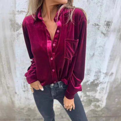 Chemise en velours luxueux à boutons pour femmes Chic und Stil