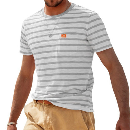 T-shirt à manches courtes rayé pour hommes avec poche poitrine et col rond Chic und Stil
