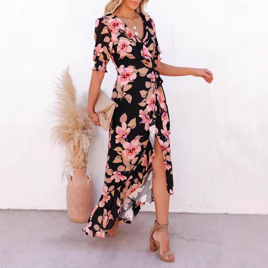 Robes Maxi à Enveloppe Fleur pour Femmes Chic und Stil