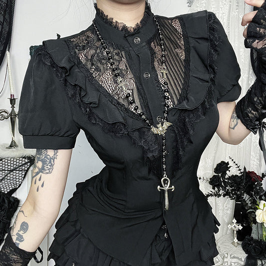 Chemisier à volants en dentelle gothique pour dames Chic und Stil