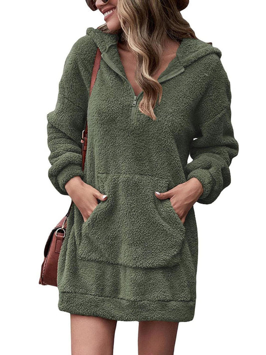 Robe hoodie douillette pour femmes avec poches pratiques et fermeture éclair mi-haute Chic und Stil