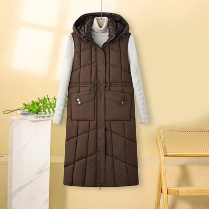 Dames gilet matelassé long avec capuche et cordon pratique Chic und Stil