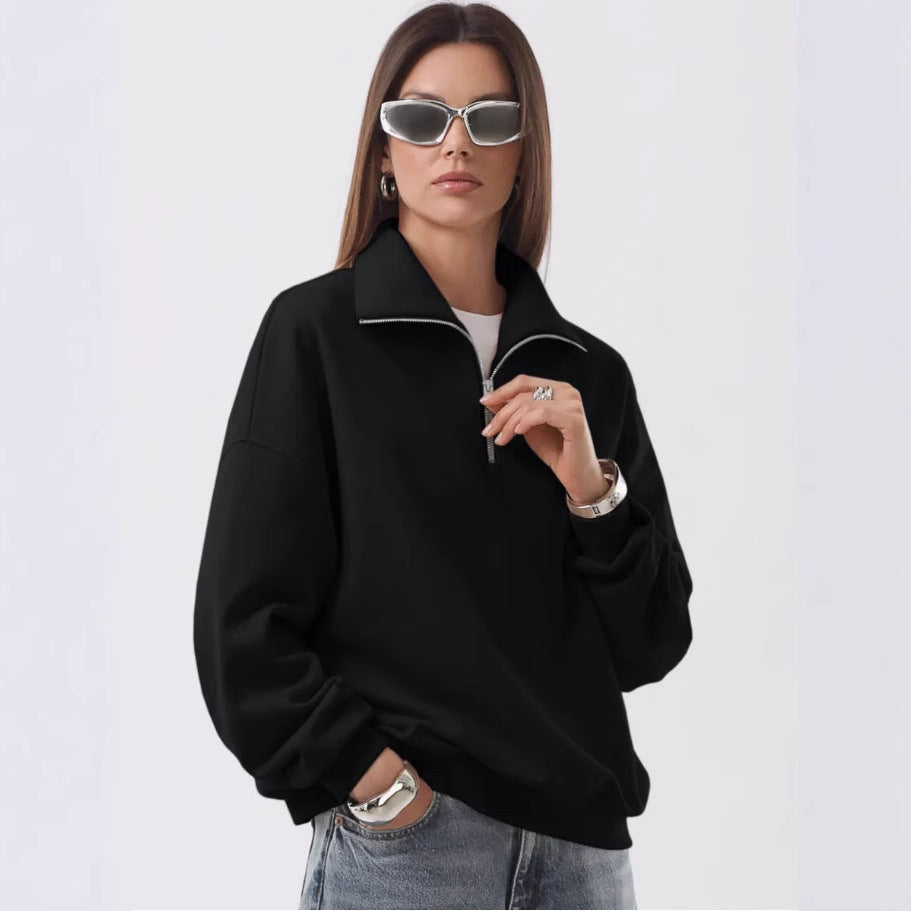 Sporty pullover for women with stand-up collar and zipper Chic und Stil
