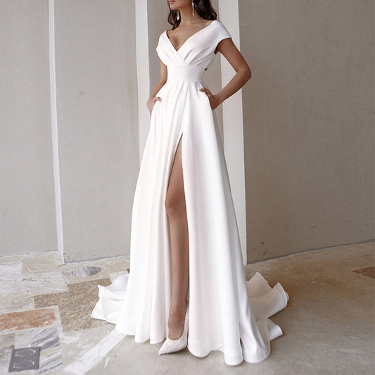 Robe maxi élégante pour femmes avec décolleté en V profond et fente latérale Chic und Stil