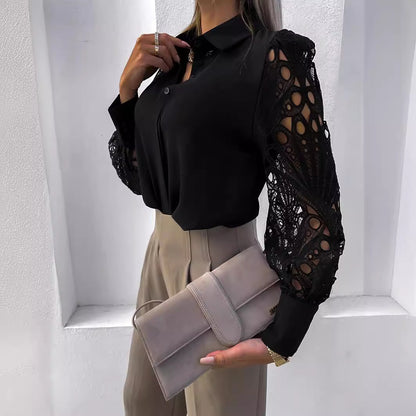 Chemisier dames avec des manches en dentelle volumineuses et un col élégant Chic und Stil