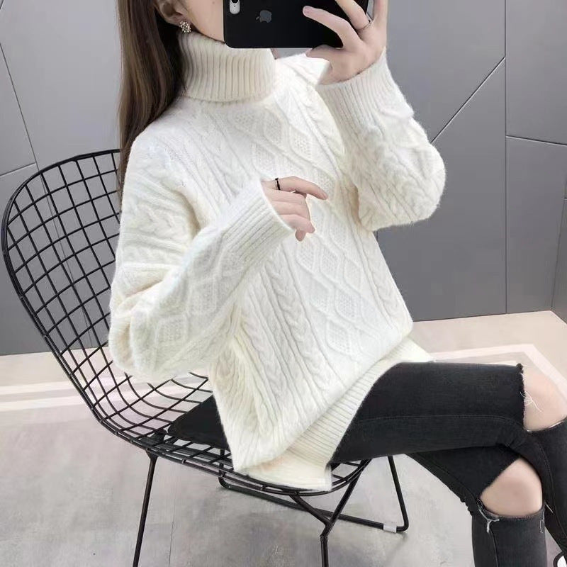 Pull en gros tricot pour femmes avec col haut et motif en torsades Chic und Stil