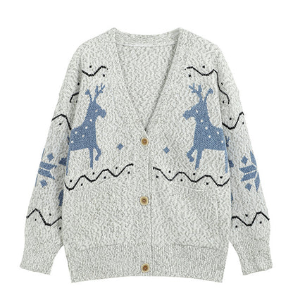 Ladies Comfortable Pullover with Reindeer Pattern and Pockets Chic and Style