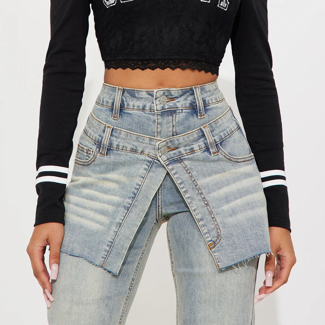 Asymmetrical design high-waisted denim pants for women Chic and Style