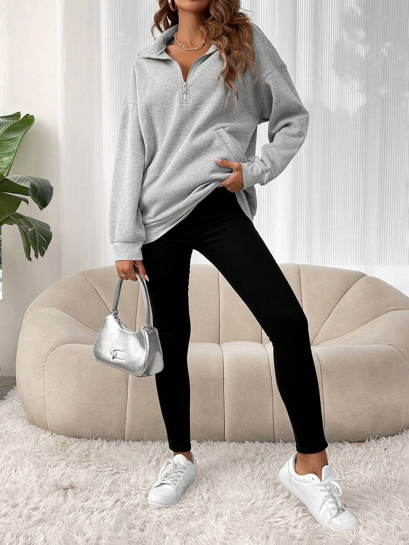 Pull-over zippé décontracté pour femmes avec poche kangourou Chic und Stil