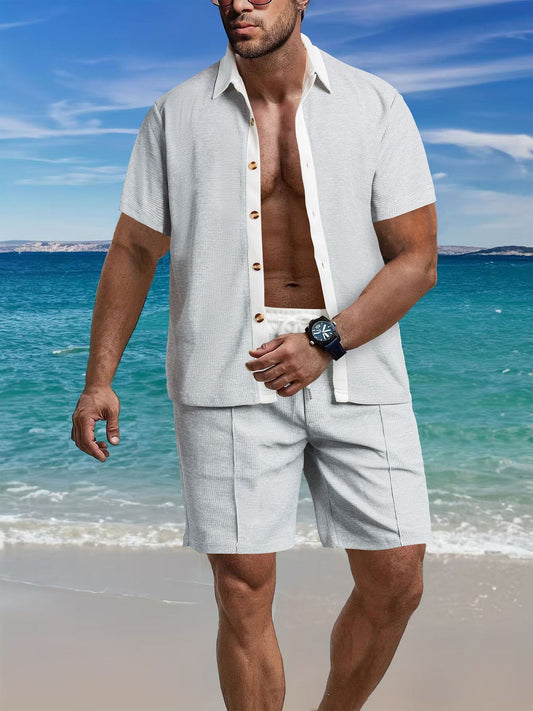Homme ensemble de chemise à manches courtes décontractée et de shorts au design structuré Chic und Stil