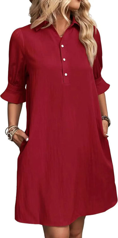 Robe chemise décontractée pour femmes avec manches courtes et poches pratiques Chic und Stil