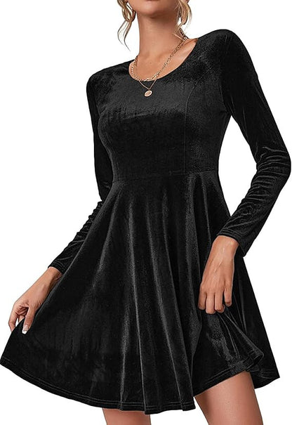 Robe A-ligne élégante en velours pour femmes avec manches longues Chic und Stil
