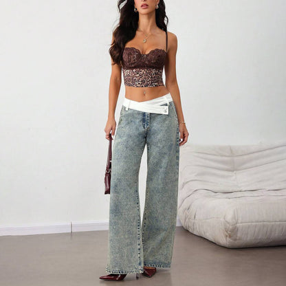 Ladies Flared Denim Pants with Innovative Belt Chic and Style