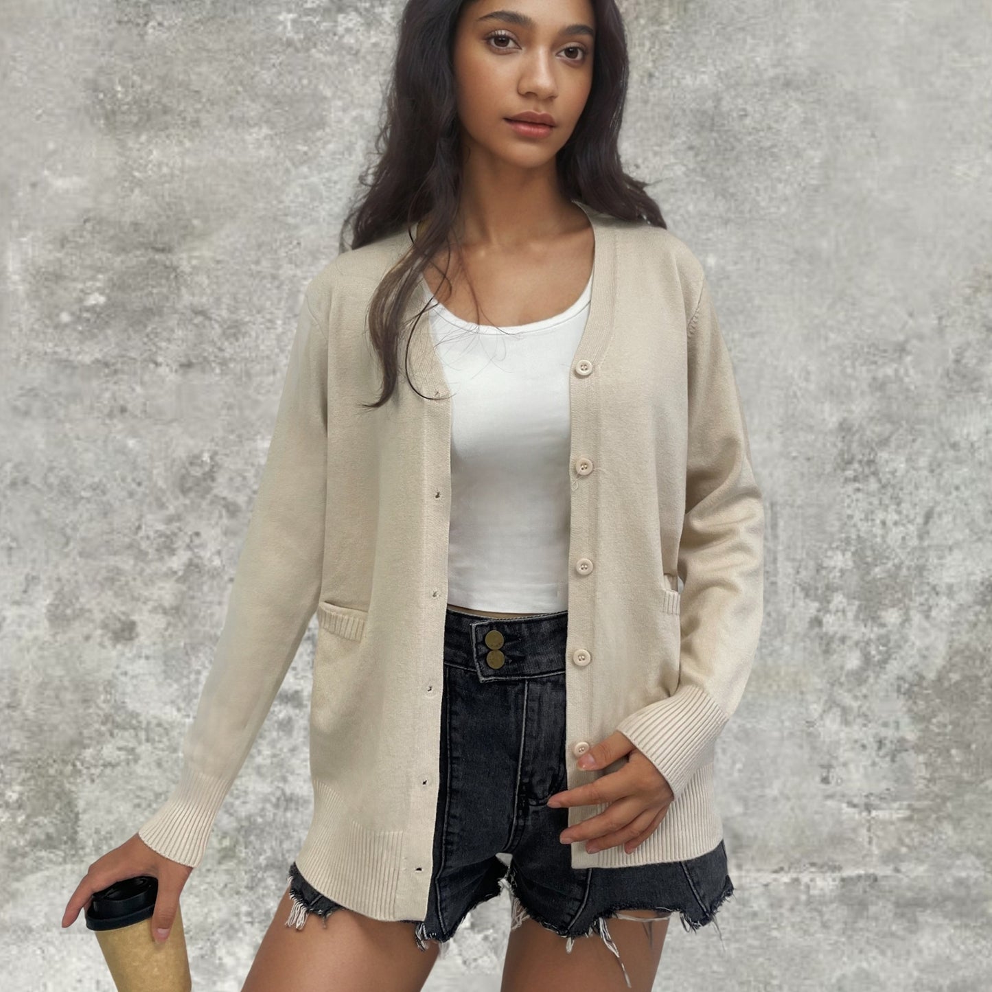 Dames élégante gilet en tricot avec poches pratiques et fine patte de boutonnage Chic und Stil