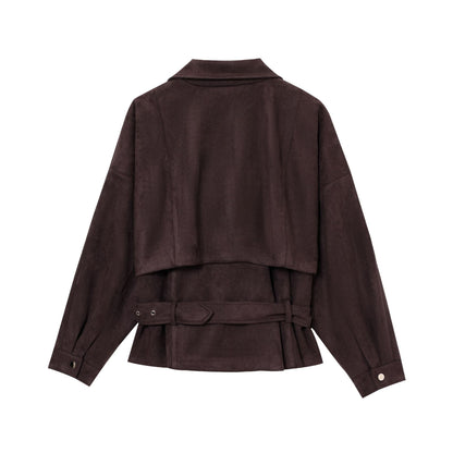 Dames Élégante Veste en Daim avec Boucles à la Mode et Poches Pratiques Chic und Stil