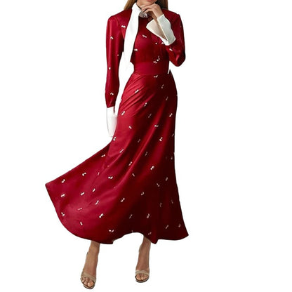 Robe maxi pour dames avec élégante veste superposée et délicates applications Chic und Stil
