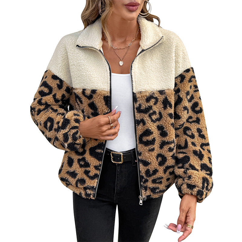 Dame teddy jacket avec motif léopard Chic und Stil