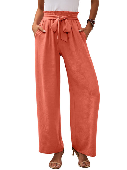 Wide palazzo pants for women with elastic waist and tie belt Chic und Stil
