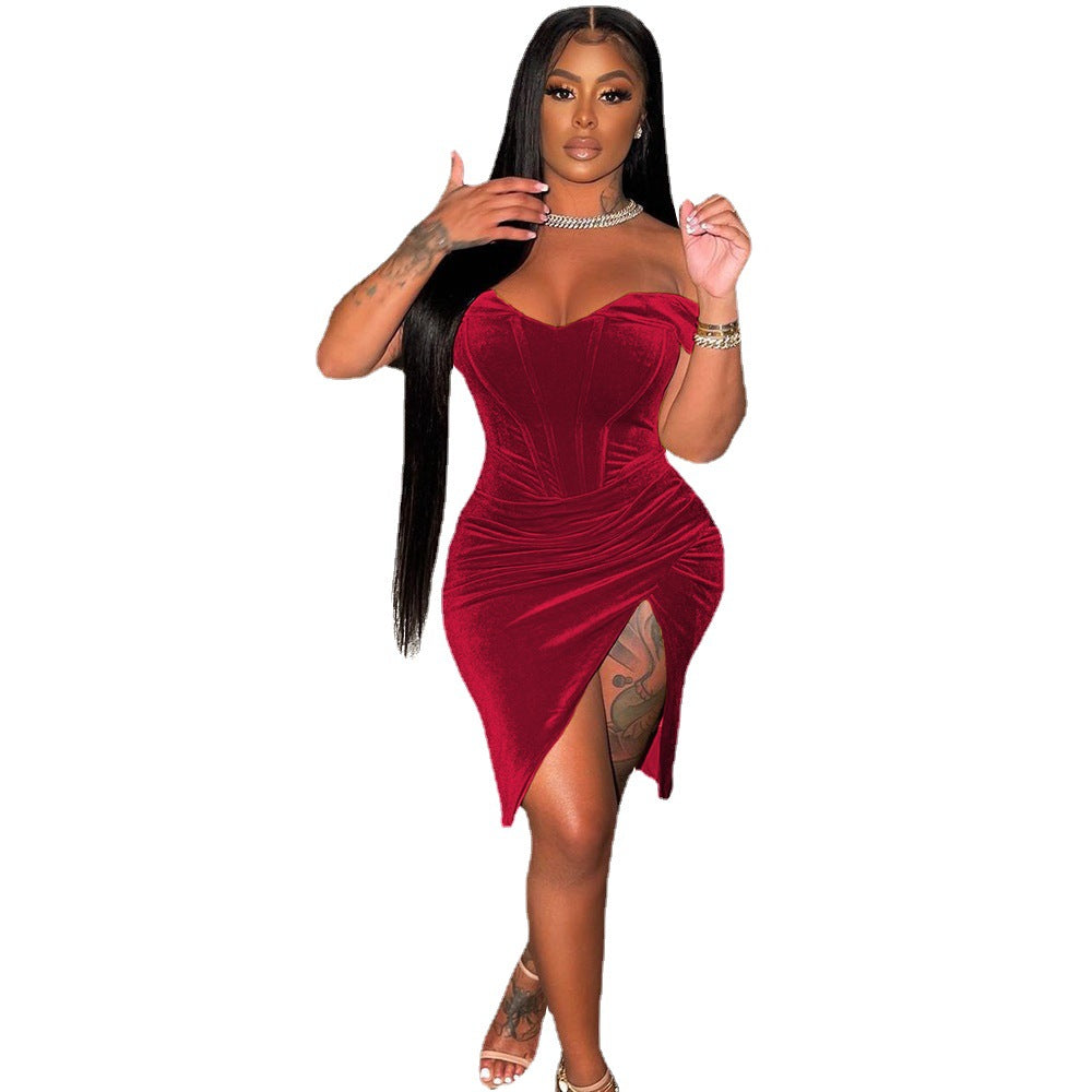 Robe Bodycon en velours élégant pour femmes avec fente haute Chic und Stil