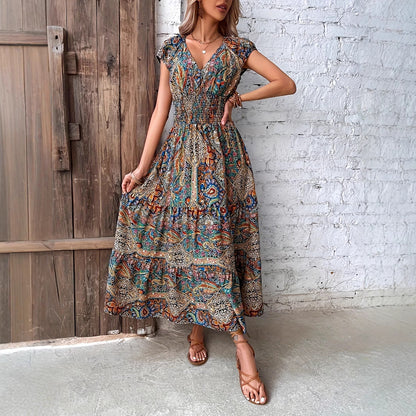 Robe maxi bohème pour femmes avec taille froncée Chic und Stil