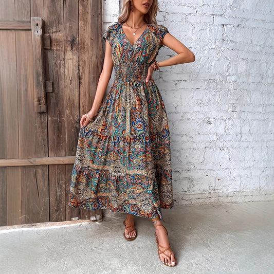 Robe maxi bohème pour femmes avec taille froncée Chic und Stil