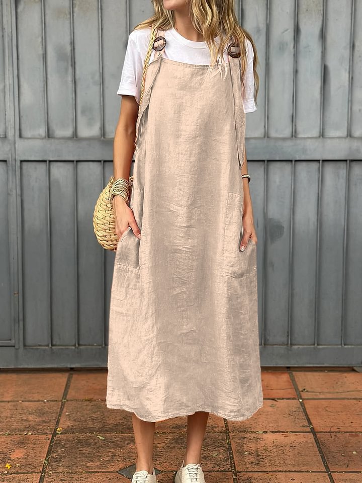 Robe en lin décontractée pour femmes avec poches pratiques et bretelles ajustables Chic und Stil