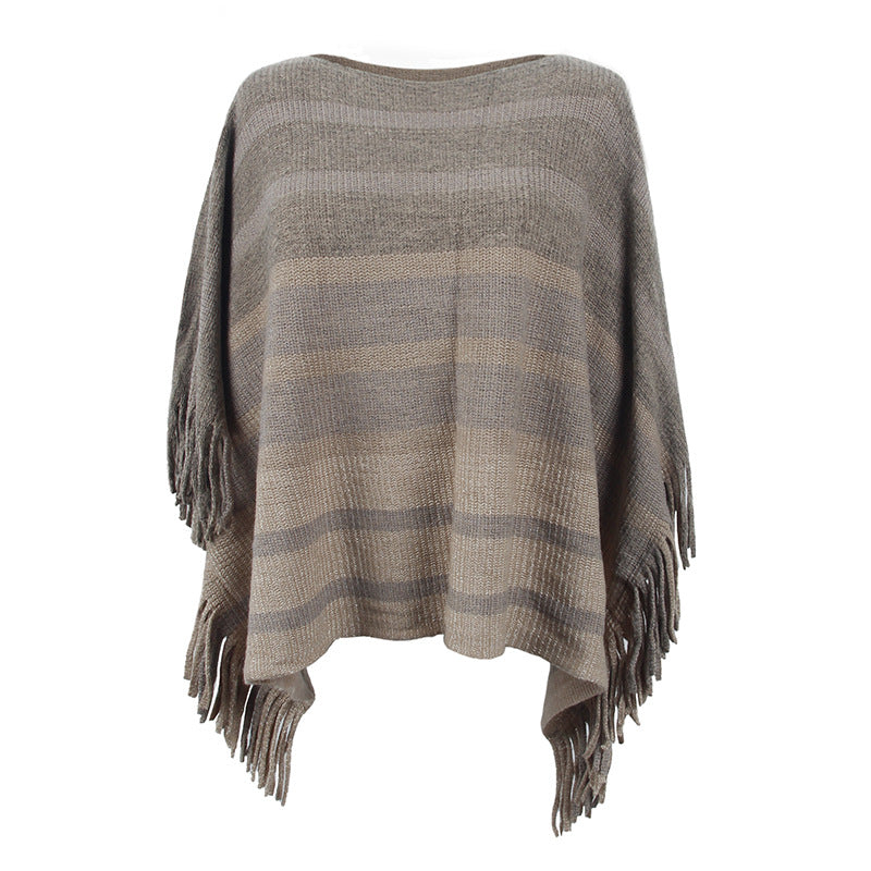 Dames élégant poncho avec design texturé et détails à franges Chic und Stil