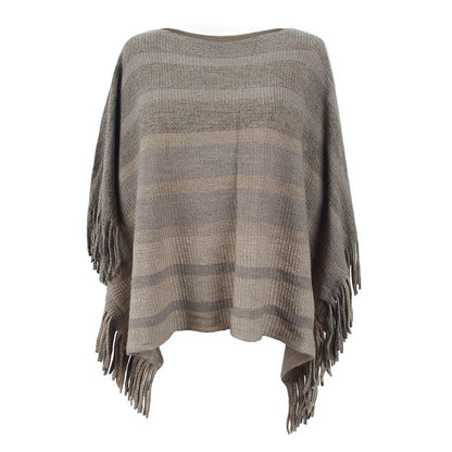 Dames élégant poncho avec design texturé et détails à franges Chic und Stil