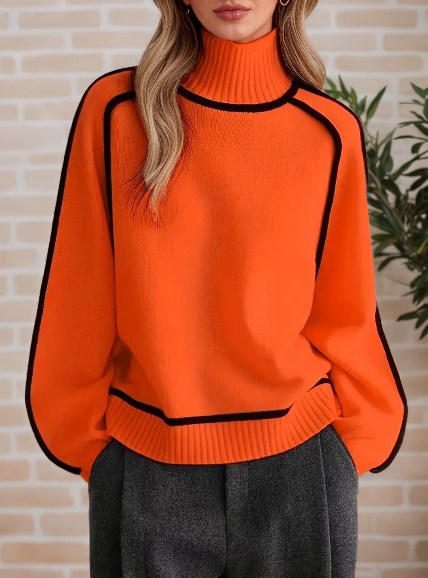 Pull femme avec col haut et détails de structure modernes Chic und Stil