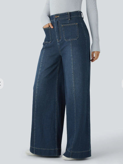 Women Loose Denim Pants with High Waist and Large Pockets Chic and Style