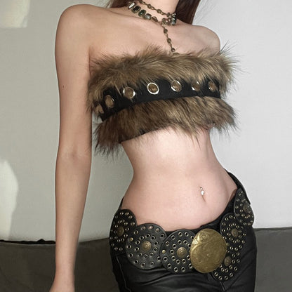 Dames Bustier en fausse fourrure élégante avec détails décoratifs Chic und Stil