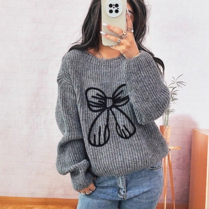 Pull en grosse maille pour femmes avec motif de nœud ludique Chic und Stil