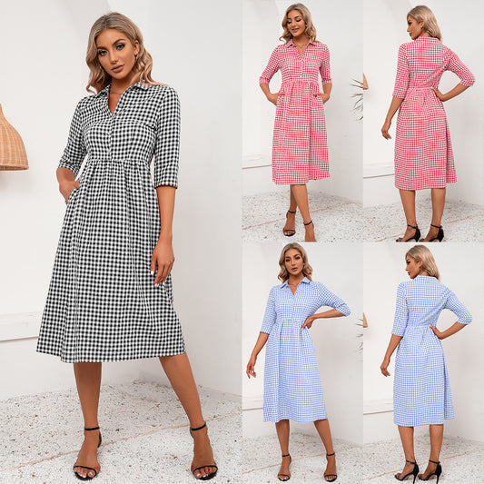Robe chemise à carreaux pour femmes Chic und Stil
