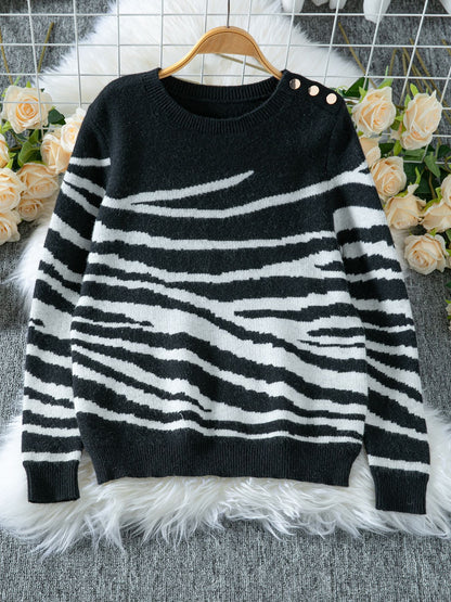 Pull en tricot confortable pour femmes avec un motif moderne de rayures zèbre et une coupe confortable Chic und Stil