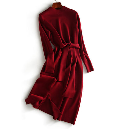 Robe midi élégante à manches longues pour femmes avec ceinture Chic und Stil