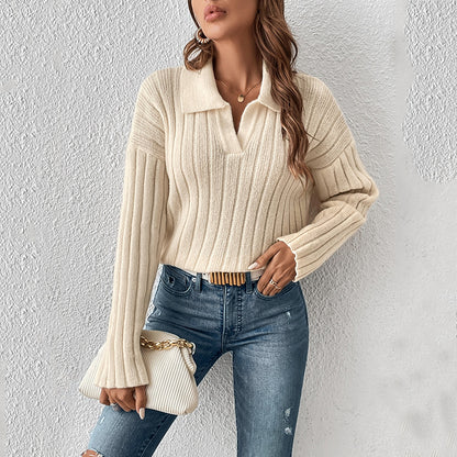 Pull en tricot pour femmes avec décolleté en V et texture côtelée Chic und Stil