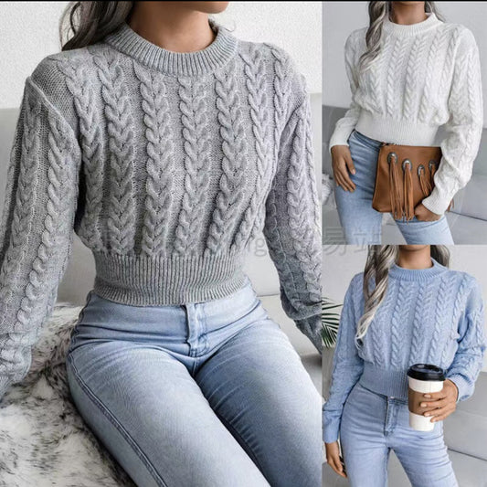 Pull en maille épaisse pour femmes avec ourlet allongé et appliques en cuir synthétique Chic und Stil