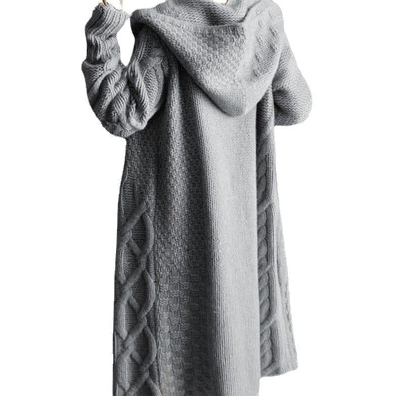 Women's knitted coat with hood and twisted pattern Chic and Style