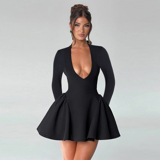 Robe mini élégante A ligne pour femmes avec décolleté en V plongeant Chic und Stil