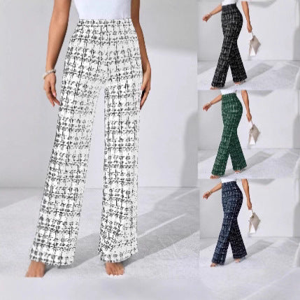 High-waisted Palazzo pants for women with textured plaid pattern Chic und Stil