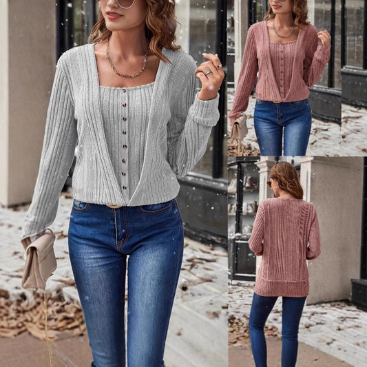 Pull-over en tricot pour femmes avec décolleté en V profond et détails de boutons Chic und Stil