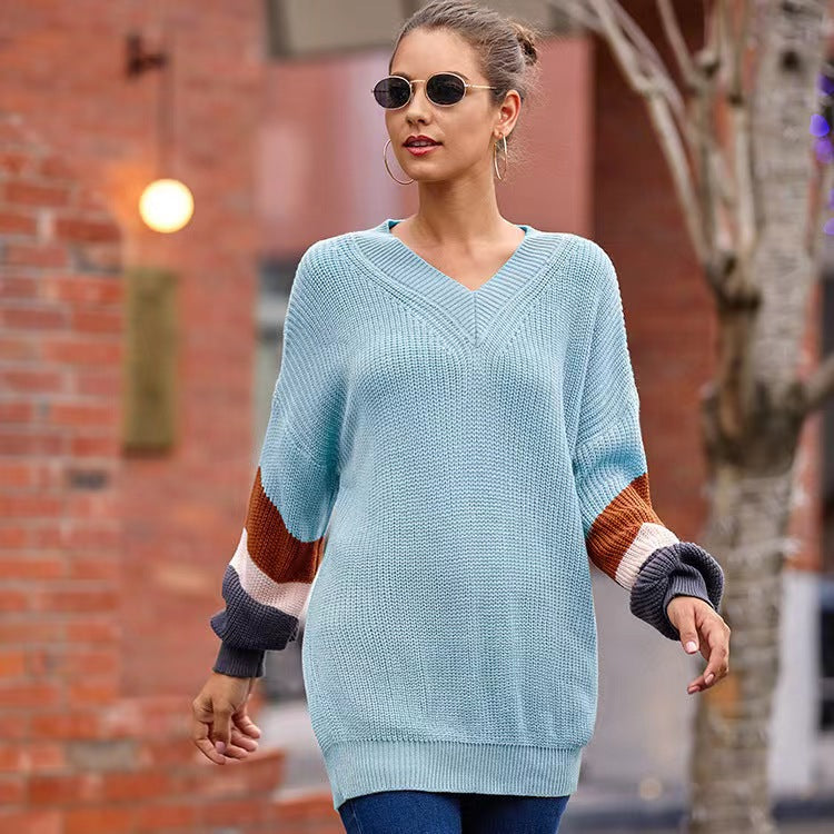 Pull en tricot pour femmes avec décolleté en V et manches assorties en couleur Chic und Stil